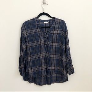 3/$23 Lush high-low long sleeve plaid top